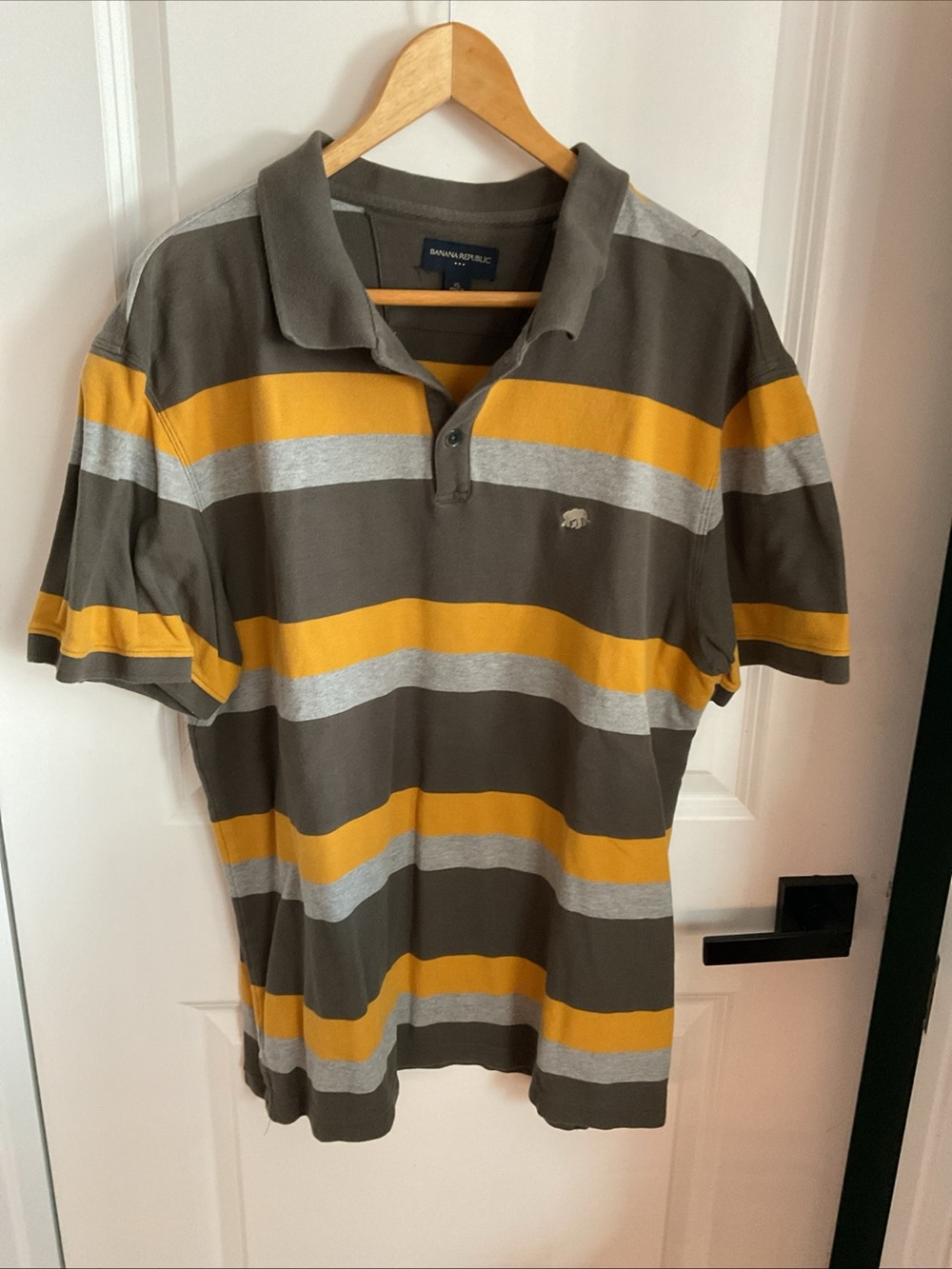 Banana Republic - Brown Yellow & Gray Striped Short Sleeve Polo - Men’s Size XL